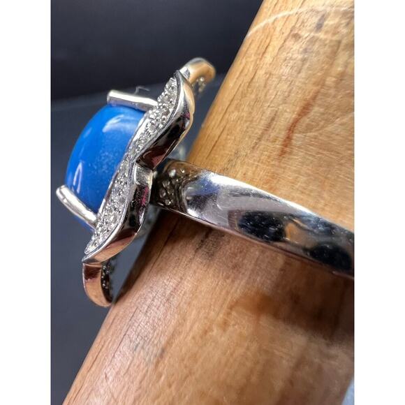 NEW Ceruleite and zircon blossom ring in rhodium over sterling silver size 8 - Picture 15 of 16